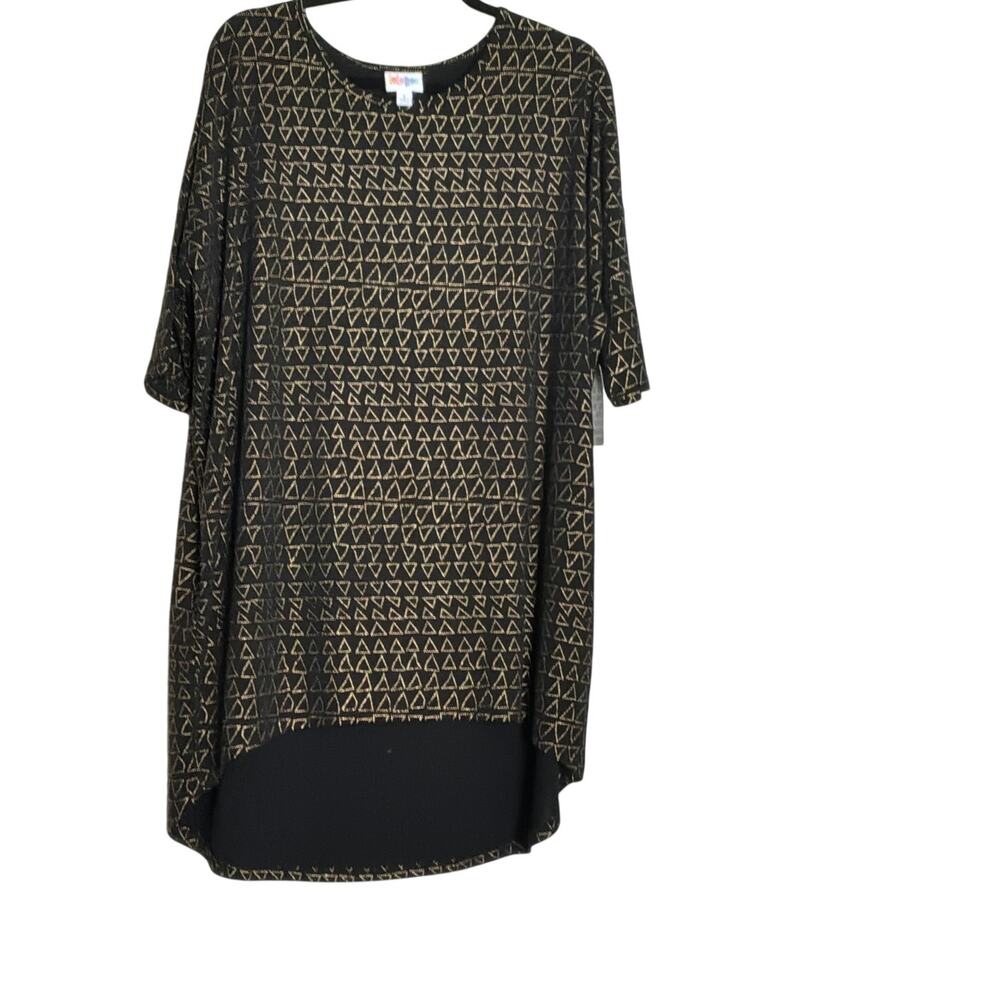LuLaRoe Elegant Irma Top L NWT Black Gold Geometric Holiday